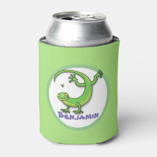 Niedliche Gecko-Eidechse mit Bug-Cartoon Dosenkühler