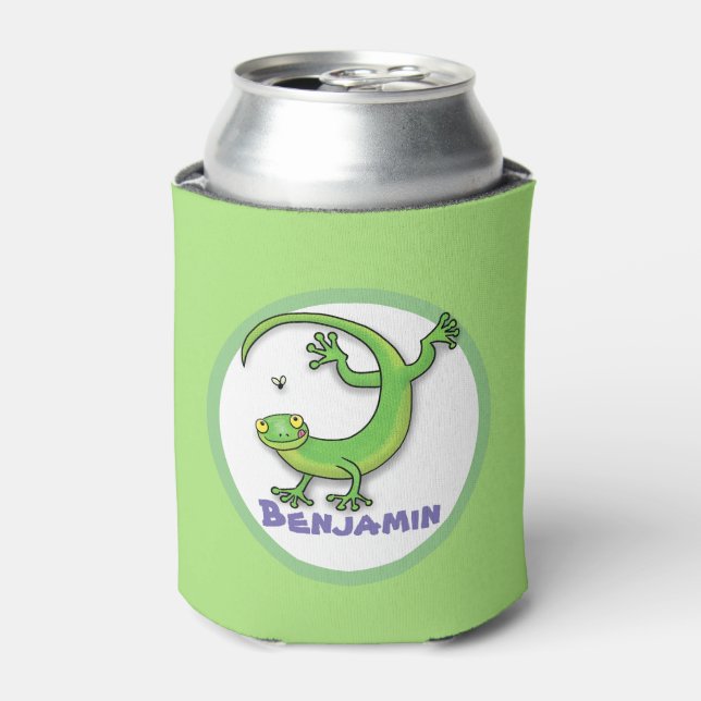 Niedliche Gecko-Eidechse mit Bug-Cartoon Dosenkühler (Kanne Vorderseite)