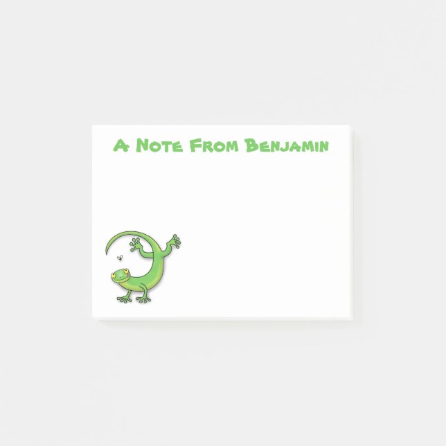 Niedliche Gecko-Eidechse mit Bug-Cartoon Post-it Klebezettel (Vorderseite)