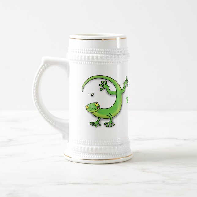 Niedliche Geckogrün-Grüße mit Bug-Cartoon Bierglas (Links)
