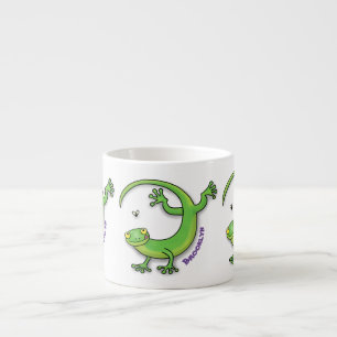 Niedliche Geckogrün-Grüße mit Bug-Cartoon Espressotasse