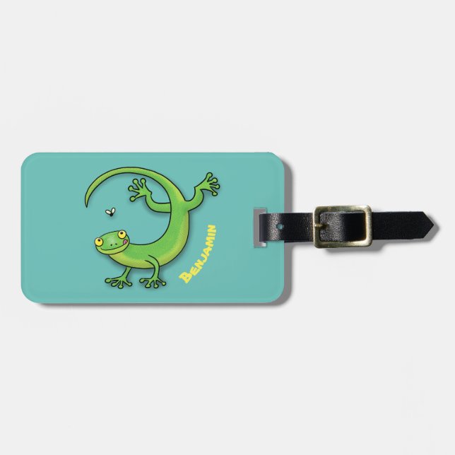 Niedliche Geckogrün-Grüße mit Bug-Cartoon Gepäckanhänger (Vorderseite horizontal)