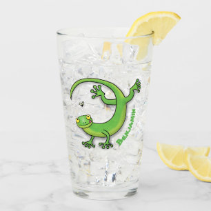 Niedliche Geckogrün-Grüße mit Bug-Cartoon Glas