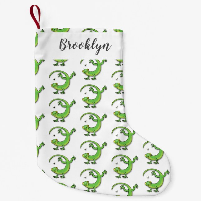 Niedliche Geckogrün-Grüße mit Bug-Cartoon Kleiner Weihnachtsstrumpf (Vorderseite)