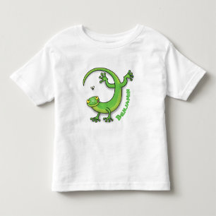 Niedliche Geckogrün-Grüße mit Bug-Cartoon Kleinkind T-shirt