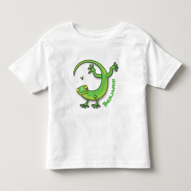 Niedliche Geckogrün-Grüße mit Bug-Cartoon Kleinkind T-shirt (Vorderseite)