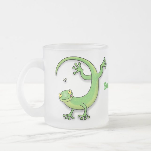 Niedliche Geckogrün-Grüße mit Bug-Cartoon Mattglastasse (Links)