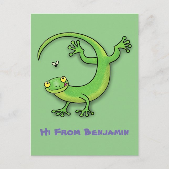 Niedliche Geckogrün-Grüße mit Bug-Cartoon Postkarte (Vorderseite)