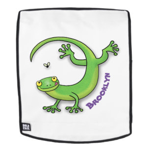 Niedliche Geckogrün-Grüße mit Bug-Cartoon Rucksack