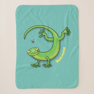 Niedliche Geckogrün-Grüße mit Bug-Cartoon Sherpadecke