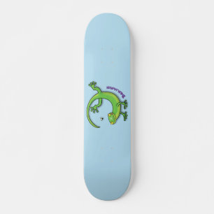 Niedliche Geckogrün-Grüße mit Bug-Cartoon Skateboard