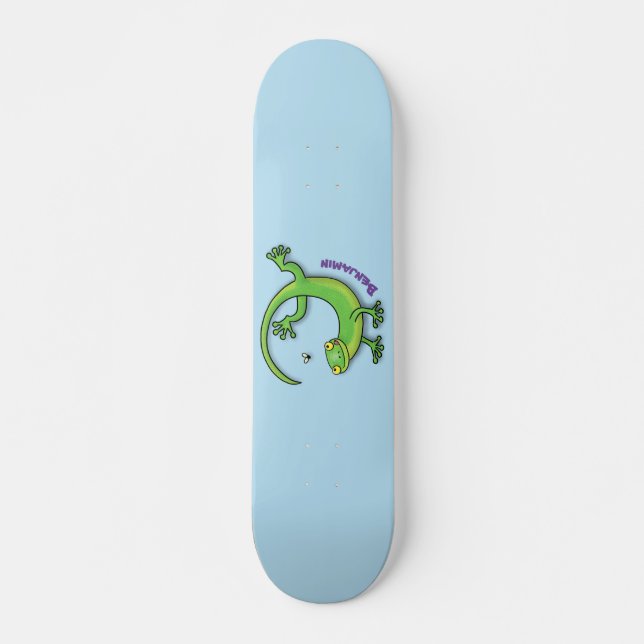 Niedliche Geckogrün-Grüße mit Bug-Cartoon Skateboard (Vorne)