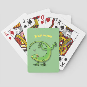 Niedliche Geckogrün-Grüße mit Bug-Cartoon Spielkarten