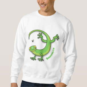 Niedliche Geckogrün-Grüße mit Bug-Cartoon Sweatshirt