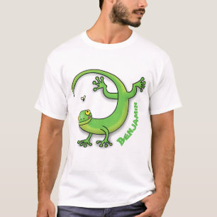 Niedliche Geckogrün-Grüße mit Bug-Cartoon T-Shirt