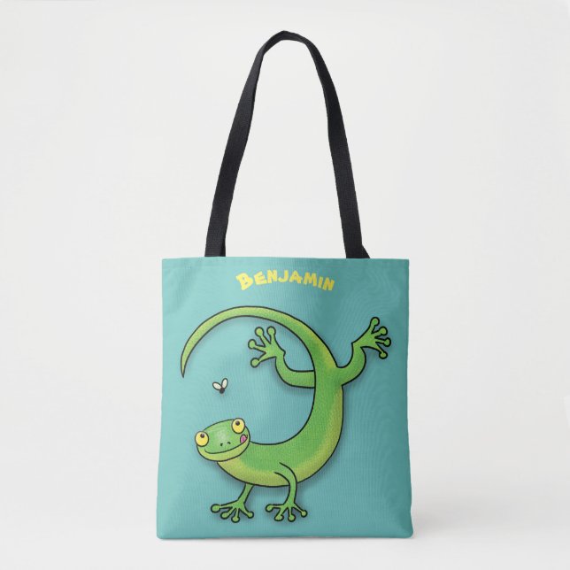 Niedliche Geckogrün-Grüße mit Bug-Cartoon Tasche (Vorderseite)