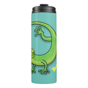 Niedliche Geckogrün-Grüße mit Bug-Cartoon Thermosbecher