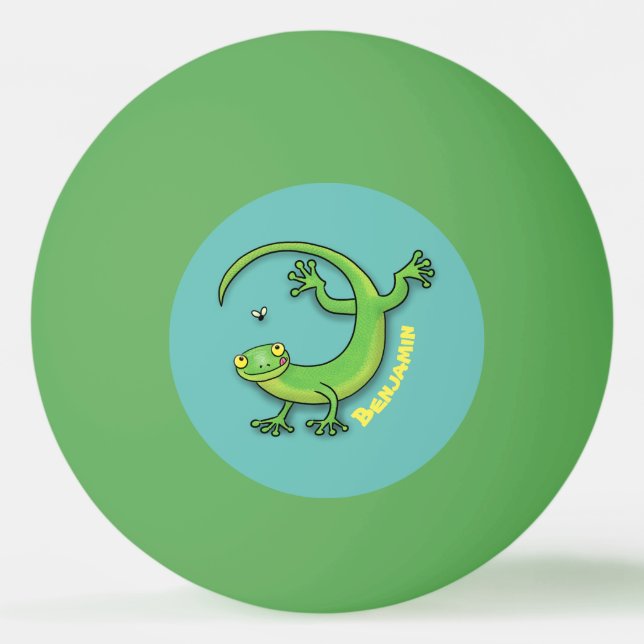 Niedliche Geckogrün-Grüße mit Bug-Cartoon Tischtennisball (Vorderseite)