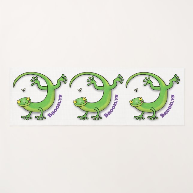 Niedliche Geckogrün-Grüße mit Bug-Cartoon Yogamatte (Vorderseite (Horizontal))