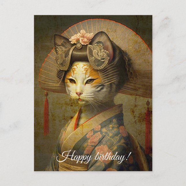 Niedliche Geishakkatze. Personalisiere. Postkarte (Vorderseite)