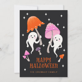 Niedliche Geister mit Pilzen glücklich Halloween Feiertagskarte