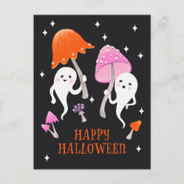 Niedliche Geister mit Pilzen glücklich Halloween Feiertagspostkarte