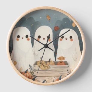 Niedliche Geister mit Pumpkins Whimsisches Hallowe Uhr