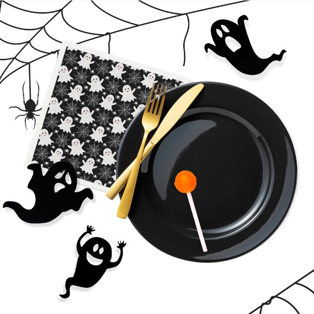Niedliche Geister | Spinnen | Spider Webs Hallowee Serviette (Cute Ghosts, Spiders and Spider Webs Halloween Black and White Patterned Paper Plates)