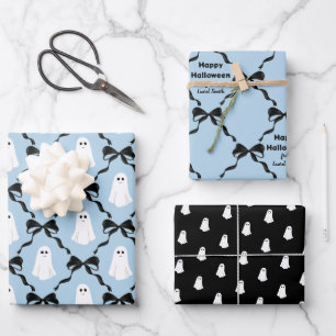 Niedliche Geister und Coquette Bows Halloween Blau Geschenkpapier Set