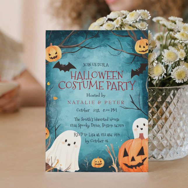 Niedliche Geister und Pumpkins Halloween-Kostüm-Pa Einladung (Von Creator hochgeladen)