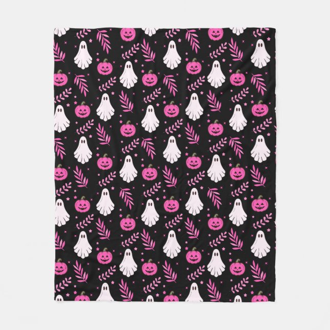 Niedliche Geister und rosa Kürbis Halloween Fleecedecke (Vorderseite)