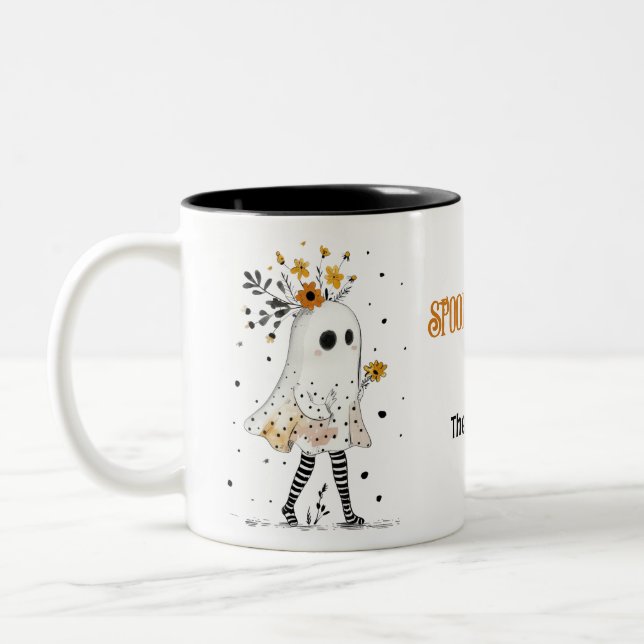 Niedliche Geister- und Sonnenblumen Whimsical Spoo Zweifarbige Tasse (Links)