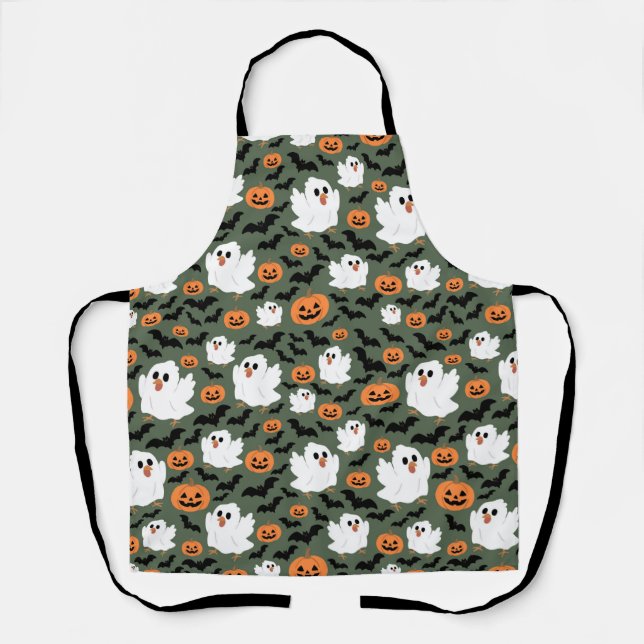 Niedliche Geisterhühner mit Pumpkins und Fledermäu Schürze (Vorderseite)