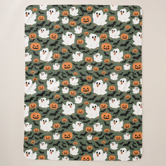 Niedliche Geisterhühner mit Pumpkins und Fledermäu Sherpadecke (Vorderseite)