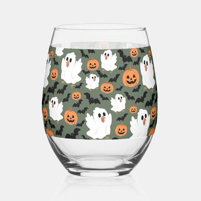 Niedliche Geisterhühner mit Pumpkins und Fledermäu Weinglas Ohne Stiel (Vorderseite)