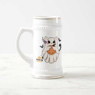 Niedliche Geisterkatze mit Pumpkin   Spooky Hallow Bierglas