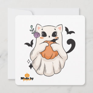 Niedliche Geisterkatze mit Pumpkin Spooky Hallow Einladung
