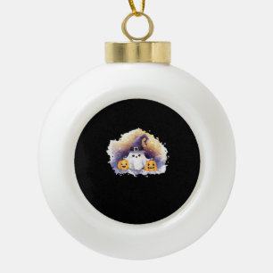 Niedliche Geisterkatze mit Pumpkins - Kawaii Hallo Keramik Kugel-Ornament