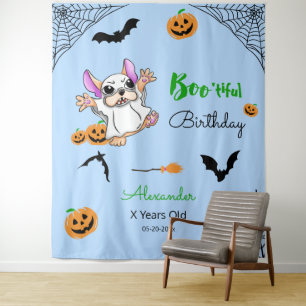 Niedliche Geisterkürbis Halloween Geburtstagsgrins Wandteppich