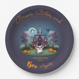 Niedliche Geisterkürbis Spuk HausHalloween Pappteller