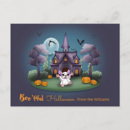 Niedliche Geisterkürbis Spuk HausHalloween Postkarte