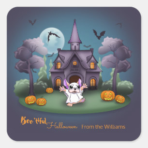 Niedliche Geisterkürbis Spuk HausHalloween Quadratischer Aufkleber