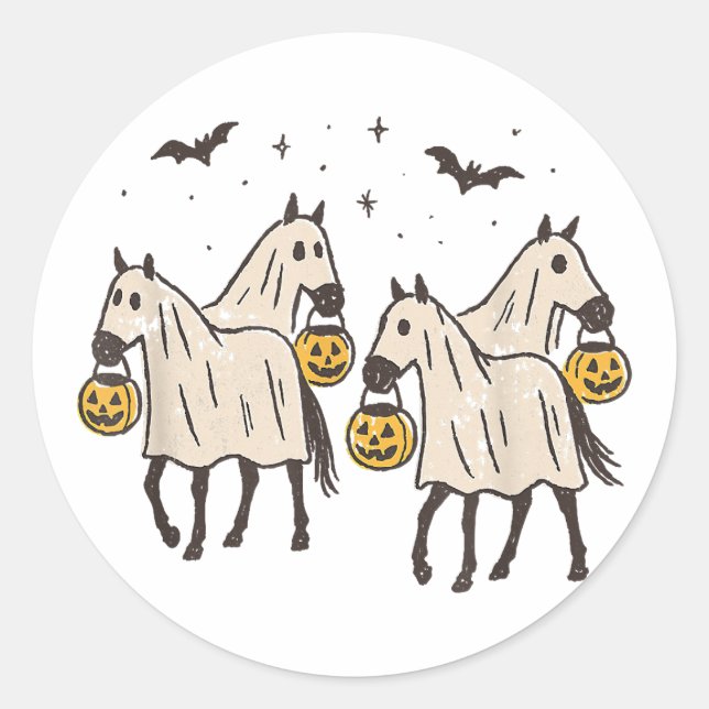 Niedliche Geisterpferde Halloween Trick oder Treat Runder Aufkleber (Vorderseite)