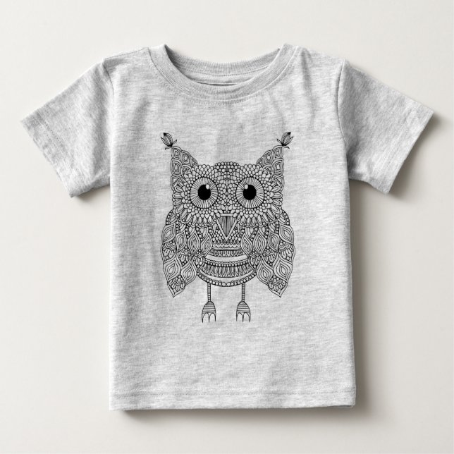 Niedliche Gekritzel-Eule Baby T-shirt (Vorderseite)