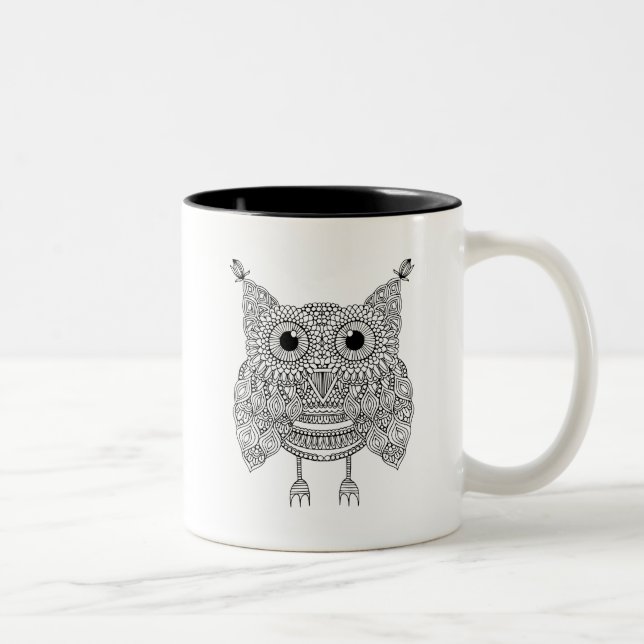 Niedliche Gekritzel-Eule Zweifarbige Tasse (Rechts)