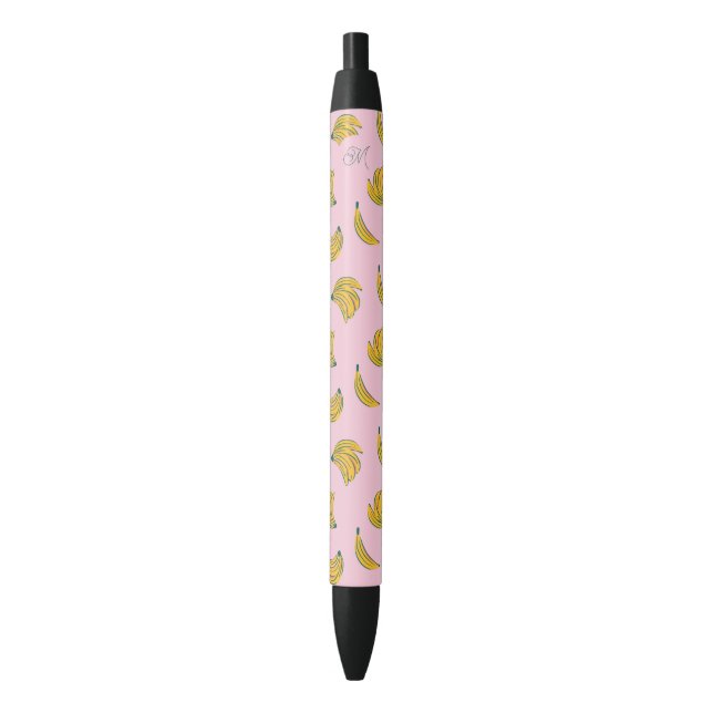 Niedliche Gelbbananen mit Monogramm im rosa Hinter Kugelschreiber (Vorderseite Vertikal)