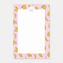 Niedliche Gelbbananen mit Monogramm im rosa Hinter Post-it Klebezettel