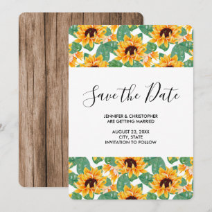 Niedliche Gelbblüte und Blätter Muster Hochzeit Save The Date