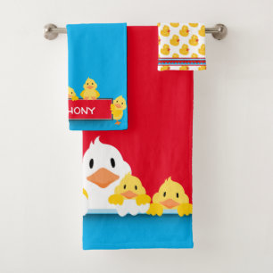 Niedliche Gelbe Babyente mit Mutterdusche Kinder Badhandtuch Set