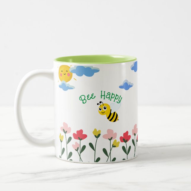 Niedliche Gelbe Biene auf Blume Zweifarbige Tasse (Links)